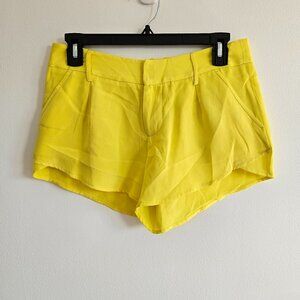 Alice & Olivia Lemon Bright Yellow Silk Shorts Size 0